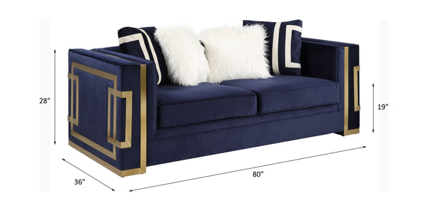 Virrux - Loveseat - Blue Velvet & Gold Finish