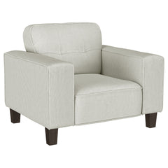 Create a lush, comfortable seating group with a modern accent armchair. Designed for indulgent comfort, it features a solid stance complete with wide track arms and plush cushions. Its soft upholstery is appealingly neutral, complementing in any setting w