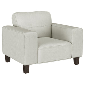 Create a lush, comfortable seating group with a modern accent armchair. Designed for indulgent comfort, it features a solid stance complete with wide track arms and plush cushions. Its soft upholstery is appealingly neutral, complementing in any setting w