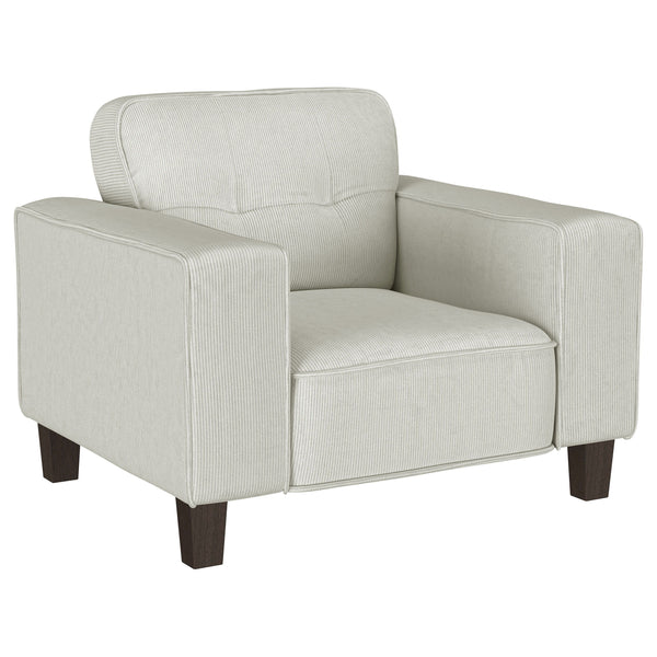 Create a lush, comfortable seating group with a modern accent armchair. Designed for indulgent comfort, it features a solid stance complete with wide track arms and plush cushions. Its soft upholstery is appealingly neutral, complementing in any setting w