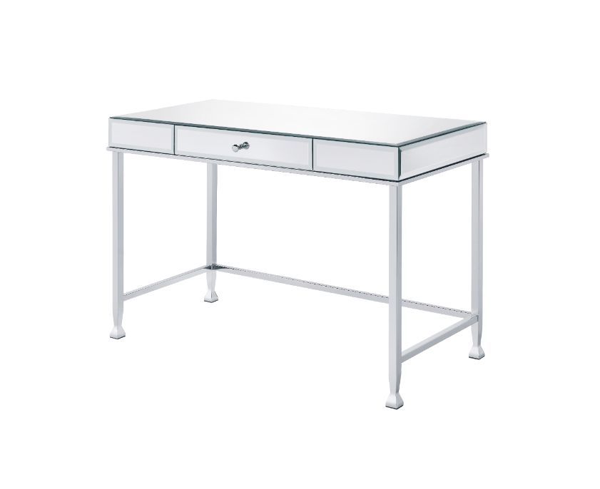 KDâ€¢ Rectangular Writing Deskâ€¢ 1 Storage Drawerâ€¢ Metal Baseâ€¢ Side Metal Drawer Glideâ€¢ 1/2 Extension Drawer Glide<br/><br/><b>Product Features</b><ul><li>Case: 1Pc/1Ctn</li><li>Finish: Mirrored and Chrome Finish</li><li>Style: Contemporary</li><li