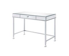 KDâ€¢ Rectangular Writing Deskâ€¢ 1 Storage Drawerâ€¢ Metal Baseâ€¢ Side Metal Drawer Glideâ€¢ 1/2 Extension Drawer Glide<br/><br/><b>Product Features</b><ul><li>Case: 1Pc/1Ctn</li><li>Finish: Mirrored and Chrome Finish</li><li>Style: Contemporary</li><li