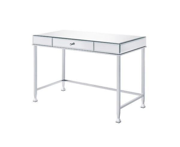 KDâ€¢ Rectangular Writing Deskâ€¢ 1 Storage Drawerâ€¢ Metal Baseâ€¢ Side Metal Drawer Glideâ€¢ 1/2 Extension Drawer Glide<br/><br/><b>Product Features</b><ul><li>Case: 1Pc/1Ctn</li><li>Finish: Mirrored and Chrome Finish</li><li>Style: Contemporary</li><li