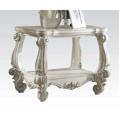 KD, Square End Table â€¢ Open Compartment: Bottom Shelf â€¢ Wooden Top â€¢ Oversized Scrolled Legs & Shelf Apron: Poly Resin with Antique Constrast Finish<br/><br/><b>Product Features</b><ul><li>Exclusive Design</li><li>Occasional Table</li><li>Open Compa
