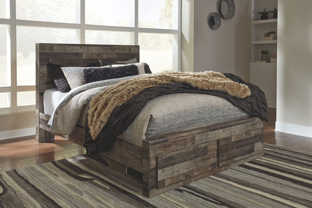 When you want a bedroom that makes a bold statement, this queen bed with storage is for you. Rustic butcher block finish is tastefully roughhewn, with appealing color variations and imperfections. The substantial design is hearty and robust, perfect if yo