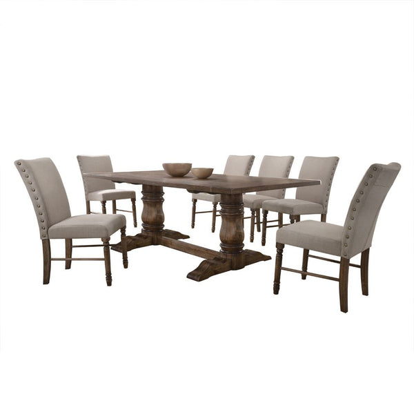 Offering elegant and contemporary atmosphere, this Leventis dining set will be a bright focal point in your dining room. The table features double pedestal with trestle base & the armless chair with padded seat and back cushion. This will be an ideal piec