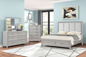  designed for ultimate comfort and convenience. The bed is complemented by a 6-drawer dresser and a 5-drawer chest