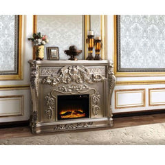 LED Electric Fireplace Wooden Frame Scrolled Floral Touch Panel/Remote Controller (Batteries Required 2pc x AAA) Functions: Adjustable Temperature, Timer, Light Only