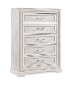 Introducing a bedroom collection that brings a breath of fresh sophistication to any living space. This suite boasts a bright, antique white finish that immediately brightens and opens up a room, providing a versatile foundation for any decor style. The b