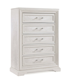 Introducing a bedroom collection that brings a breath of fresh sophistication to any living space. This suite boasts a bright, antique white finish that immediately brightens and opens up a room, providing a versatile foundation for any decor style. The b