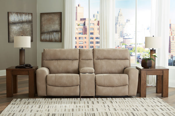 Next-Gen Durapella - Sand - 3-Piece Power Reclining Sectional Loveseat With Console