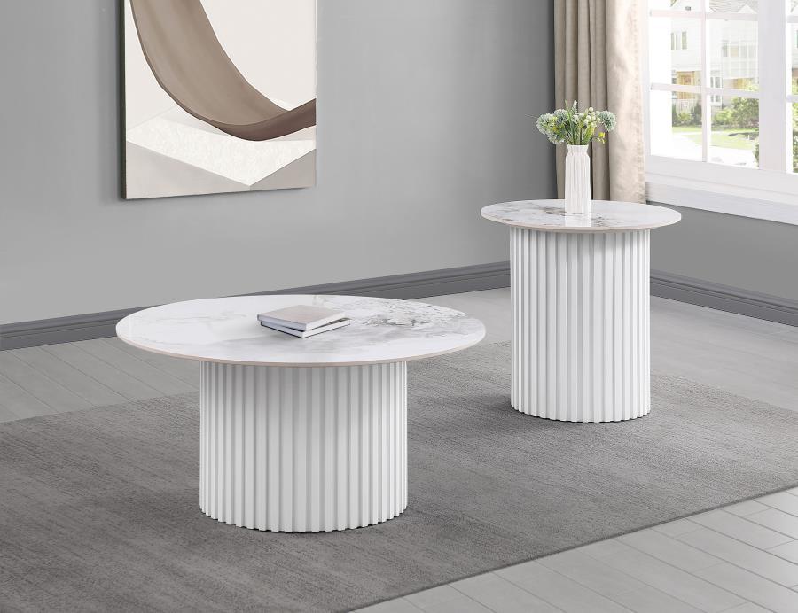 Rowena - 2 Piece Faux Marble Coffee And End Table Set - White