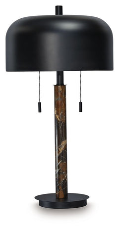 A luxurious addition to any living room, this table lamp is an instant classic. Crafted with dark brown marble and black metal, and topped with a metal shade, it brings a moody, masculine feel to contemporary style.<br><br><b>Additional Dimensions</b><br>