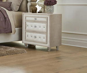  this upholstered nightstand has everything you need for an elegant bedroom. It-'s a three-drawer nightstand that offers storage space for small bedside essentials. Beautiful button tufting on the drawers is enhanced w