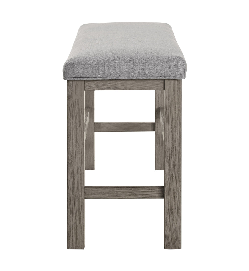 This dining set exudes modern elegance with its counter-height design and a soft grey finish that beautifully complements any contemporary decor. The set features a sturdy, expandable square table that balances clean lines with a rustic wood grain texture