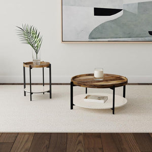 Adhvik - Round Wood Top Marble Shelf Coffee Table - Natural