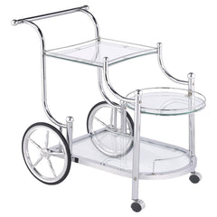 A fun traditional theme offers delightful charm that works perfectly in a traditional or transitional space. This serving cart mimics old fashioned style as it aids in delivering food and spirits to eager guests. Enjoy the captivating look of rustic wheel