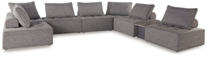 This sectional seeks to bring serenity to your outdoor seating area. Channeling Japandi and casual contemporary aesthetics, its low profile encourages laid-back living without sacrificing sophistication. The included back cushions complete moments of tran