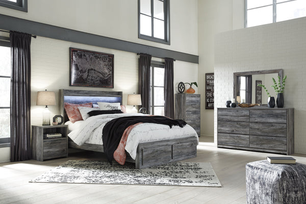 Baystorm - Gray - Queen Panel Bed with 2 Storage Drawers