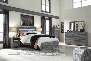 Baystorm - 7 Pc. - Dresser, Mirror, Chest, King Panel Bed with 2 Storage Drawers - Gray