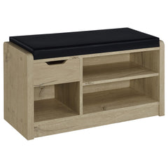 Make your entryway or garage both functional and stylish with this versatile storage bench, designed to keep your space organized. Featuring a foam cushion upholstered in sleek black faux leather, this bench offers a comfortable seat while you put on or t