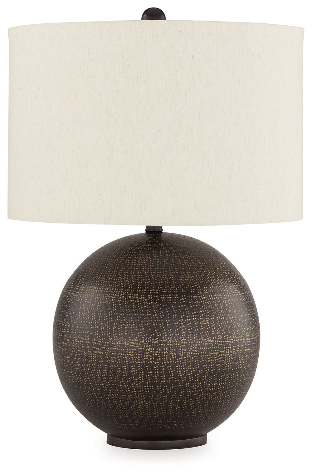 Turn on to a casually elegant sense of style with this table lamp. Its richly finished metal allures in a striking black with goldtone accents. Whether set on a side table or resting on your nightstand, it lightens the mood and brightens your home-'s over
