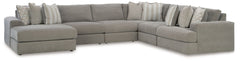The casual, low-slung shape of this sectional makes it fully lounge-ready. Its deep seating invites you to sink right in, with bold beveled block arms that are softened by bullnose â€œwaterfallâ€ cushions. Best of all, the modular design lets you stage t