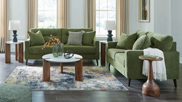 Feed your mid-century modern nostalgiaâ€”with a contemporary twist. A vibrant trend-right hue and comfy feel make this sofa and loveseat set perfect for lounging solo or with friends and family. Its linear profile adds plenty of fresh style, and the taper