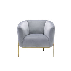 This beautiful Carlson accent chair is the perfect addition to any contemporary home. Its luxurious velvet fabric and comfortable barrel backrest add sophistication to any room. Featuring elegant gold legs and high-shelter armrests that will make you feel