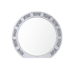 Undeniable magnificence with high-tech flair, this Noralie wall mirror is meant to become your favorite accent. Round frame with 4mm beveled mirror and faux diamonds inlaid, this piece is as attractive as it is functional. Rimmed by -"hollywood style-" li