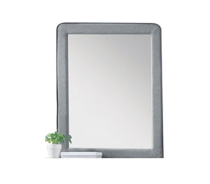 Mirror NOT Beveled Padded: Light Gray Fabric & Black Welt Trim ASTM F2057 - 17 + ASTM F3096 - 14 NOT Compliant<br/><br/><b>Product Features</b><ul><li>Case: 1Pc/1Ctn</li><li>Finish: Light Gray Fabric</li><li>Style: Transitional</li><li>Materials: Upholste