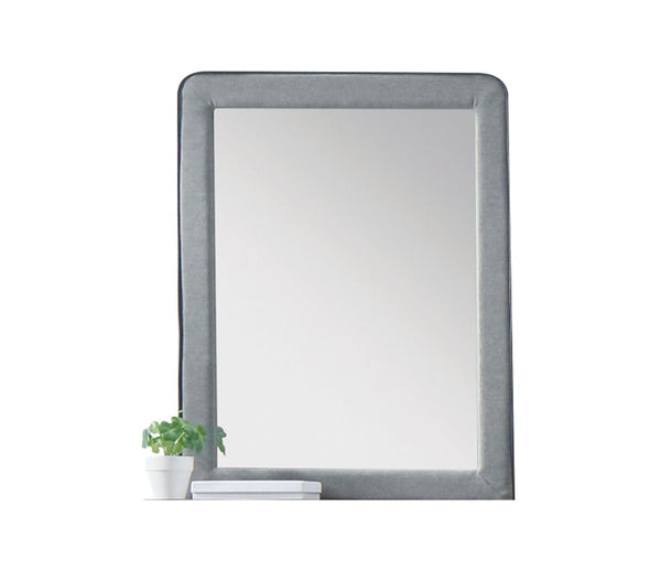 Mirror NOT Beveled Padded: Light Gray Fabric & Black Welt Trim ASTM F2057 - 17 + ASTM F3096 - 14 NOT Compliant<br/><br/><b>Product Features</b><ul><li>Case: 1Pc/1Ctn</li><li>Finish: Light Gray Fabric</li><li>Style: Transitional</li><li>Materials: Upholste