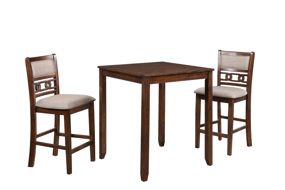 The small space friendly Gia Counter Storage Table and Chair Set has a built-in shelf unit that provides the ideal spot for dinnerware or kitchen essentials. The dining table and chair legs are crafted of solid Rubberwood to add strength and stability. Mi