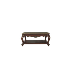 KD, Square Leg Coffee Table â€¢ Storage: Open Compartment (Bottom Shelf) â€¢ Features: Wood Scalloped Top & Shelf, Oversized Queen Anne Legs with Oversized Molding Trim w/Antique Brushed Finish â€¢â€¢ CONSTRUCTION] Wooden Top, Apron & Rectangular Shelf: W