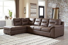 If you love the idea of a luxe look that won-'t break the bank, make yourself comfortable with this alluring walnut brown sectional. Designed to look like the real thing, it-'s wrapped in a practical faux leather loaded with natural tonal variation and a 