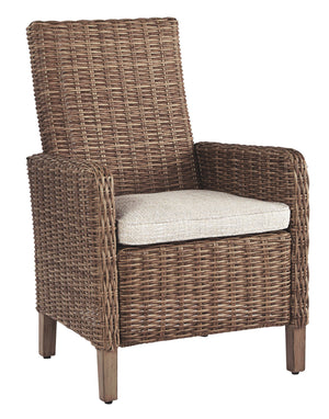 Sporting an easy-on-the-eyes look inspired by driftwood, this dining arm chair with cushion elevates the art of alfresco living. Beautiful and durable enough for indoor and outdoor use, the brilliantly styled seating entices with a plush, removable cushio