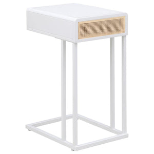 Amherst - 1-Drawer Radio Weave Cane Metal Side Table - White