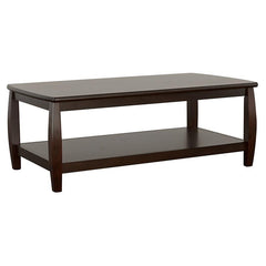 This rectangular coffee table offers a stylish and functional design, featuring a combination of hardwood and engineered wood with a rich birch and basswood veneer. The cappuccino finish enhances its timeless appeal, making it an ideal addition to any liv