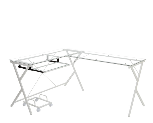 Dazenus - Desk - Clear Glass & White Finish
