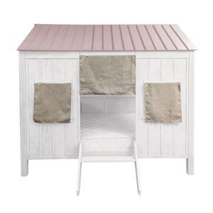  the bed is sure to transform any room into the ultimate dreamland. The bed features pink roof top with white finish throughout the whole ho