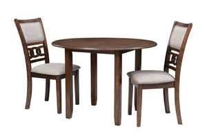 The small space friendly Gia Drop Leaf Dining Table and Chair Set has two 8" drop down leaves that transform this dining table from a 42" round dining set to 24" wide, fitting into compact spaces with ease. The dining table and chair legs are crafted of s
