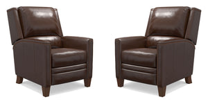 The Connor recliner boasts an effortless manual pushback recline for seamless relaxation. Upholstered in the finest soft leather with a custom match, it exudes sophistication. The decorative twisted rope stitching detail adds a touch of elegance, while th