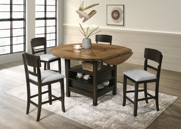 Elevate your dining experience with our contemporary dining ensemble. Infused with a modern twist on classic design, this set effortlessly balances sophistication with functionality. Featuring a rich two-toned wood finish complemented by sleek, dark chair