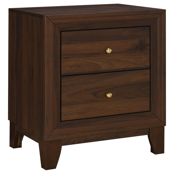 Introduce a sense of richness and depth to your bedside with a modern two-drawer nightstand. Crafted in durable laminate with a walnut finish, it lends warmth and stylish flair. A pair of drawers create ample space for bedside essentials, everything from 