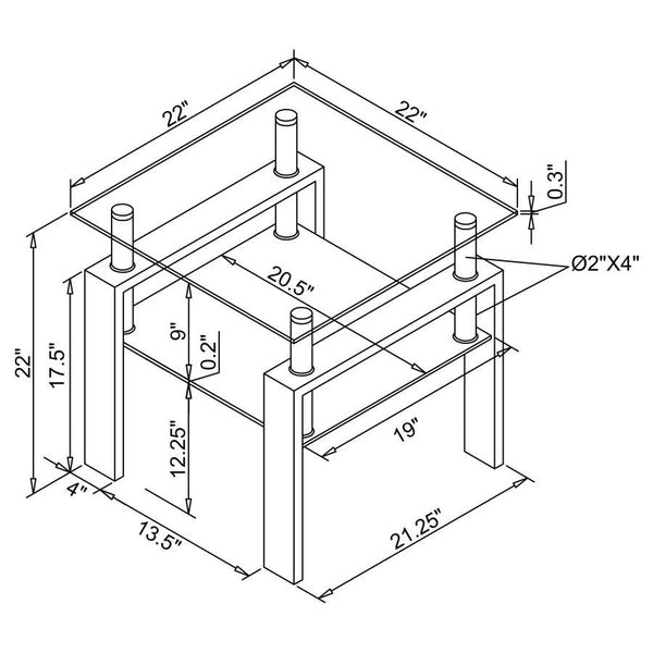 Dyer - 1-Shelf Square Glass Top Side End Table - White