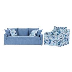 Introducing the Sylvie 2 Piece Sofa and Swivel Chair Set, a testament to enduring comfort and timeless style. Crafted with durable solid and manufactured wood frames, reinforced with corner blocks, this set promises longevity without compromise. Wrapped i