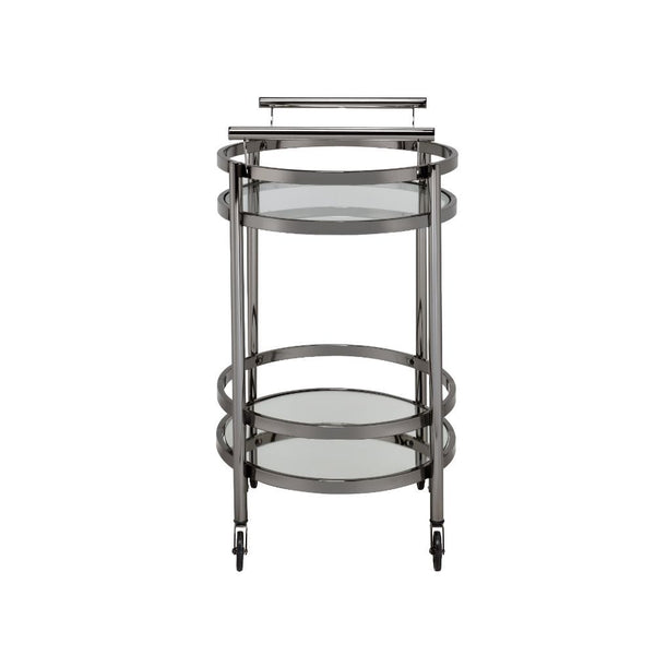  featuring a metal frame finished in black nickel and top tray of glass and lower mirrored shelf for that glam appeal. The clear tempered glass top and mirror bottom are the ideal place for placing y