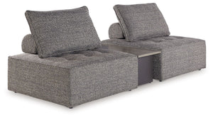 This sectional seeks to bring serenity to your outdoor seating area. Channeling Japandi and casual contemporary aesthetics, its low profile encourages laid-back living without sacrificing sophistication. The included back cushions complete moments of tran