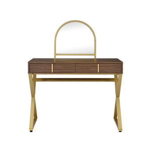Coleen - Vanity Desk - Walnut & Gold Finish