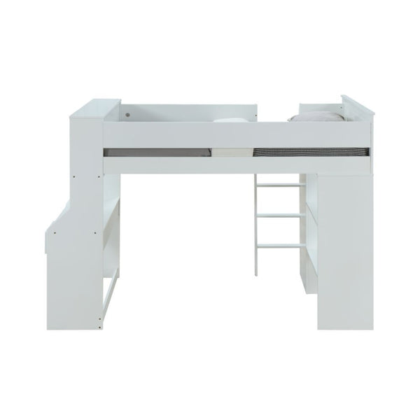 KD, Twin Loft Bed, (Includes: Desk, Wardrobe, Shelves) Slat System Included (12) LF Front Ladder (Not Reversible) Storage: RF Desk w/2 Drw & 2 Open Compartments, LF Wardrobe & Shelves Easy Access Guard-Rail (Top Bed) Twin Bed & Chair Sold Separately (3077